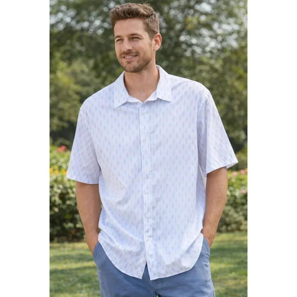 Travis Mathew Men's Dress Shirt 2XL XXL White with Blue